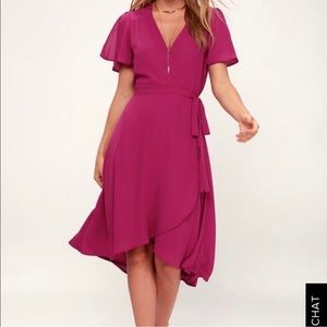 NWT Lulus Magenta Midi Wrap Dress